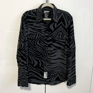 TRUKFIT Cotton Zebra Print Flannel Button Down Shirt, Size L